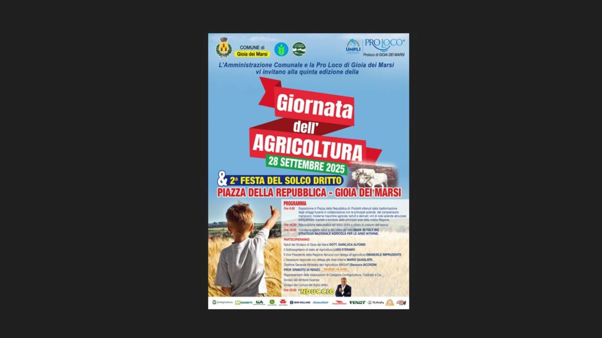 Gioia dei Marsi: domenica 28 settembre si celebra “La Giornata dell’Agricoltura” e la seconda “Festa del Solco Dritto”.